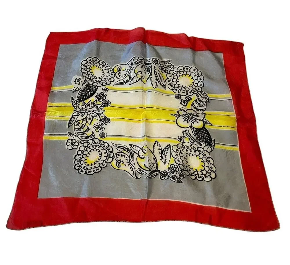 Floral on Red Scarf Corinne Krekler Semi Transparent 17” Square